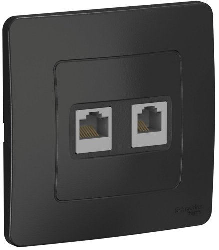 Розетка телефон+компьютер с рамкой Systeme Electric Blanca 2-м. RJ11+RJ45 5е антрацит картинка